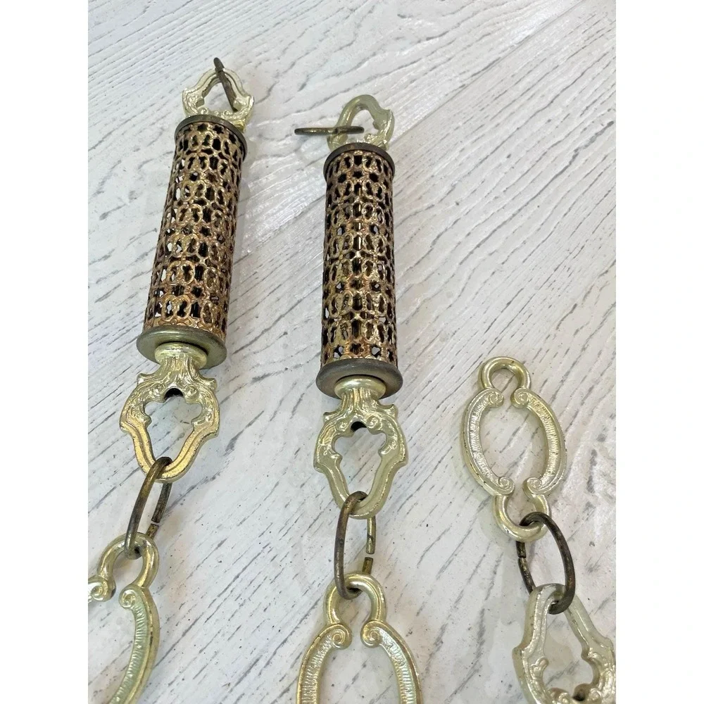 Vtg Filigree Metal Tubes Decorative Chandelier Swag Lamp Replacement Chain 8 ft